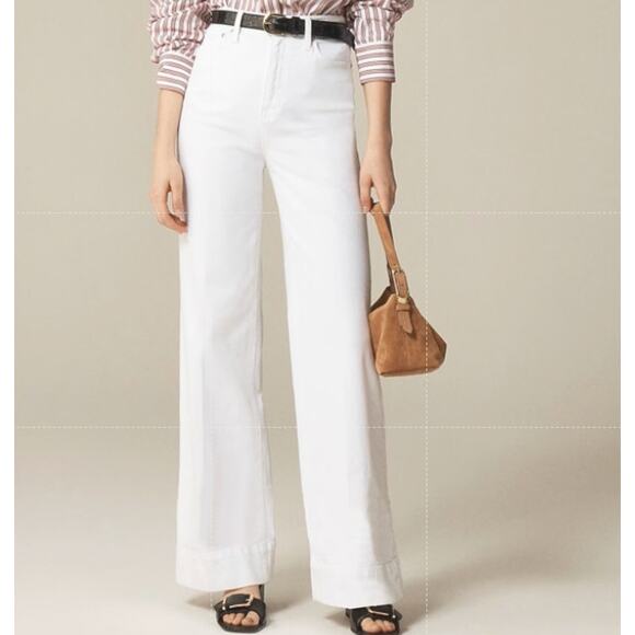 J.Crew 1996 Denim Trouser Jeans WMNS 29P White Hi-Rise Zip Fly Wide-leg Stretch - Picture 1 of 9